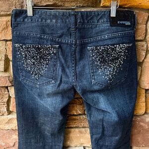 Express Jeans 10 Stella Boot Cut Low Rise Dark Sequin Embellished Denim Jeand